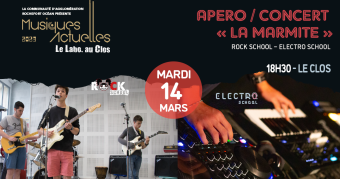 visuel de La Marmitte. Représentation de la Rock school et Electro School 